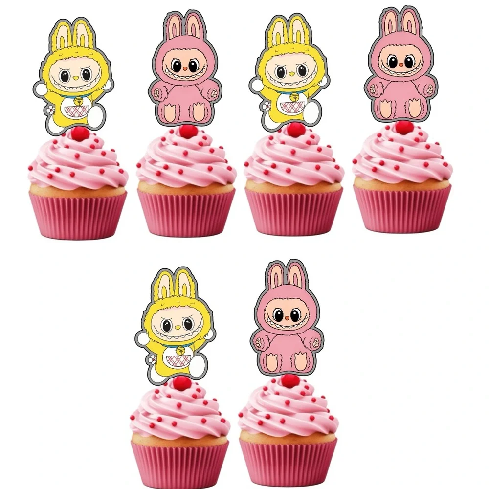 Adorable Labubu Cupcake Toppers - Pink and Yellow